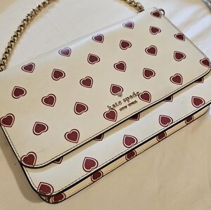 Kate Spade New York Madison Heartfelt Geo Flap Crossbody White Ivory Red Hearts